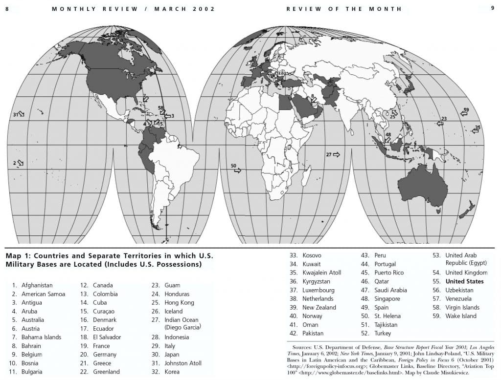Map 1: Countries and Separate Territories in Which U.S. Military Bases Are Located