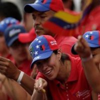 Venezuelan Chavistas in the streets supporting their revolution