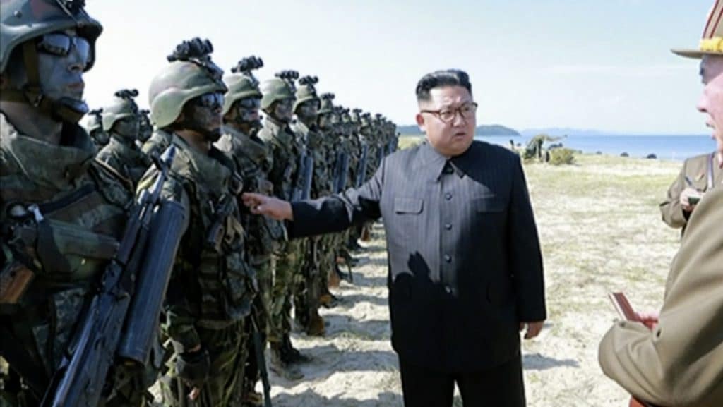 Image from video of Kim Jong Un inspecting soldiers.(KRT via AP Video)