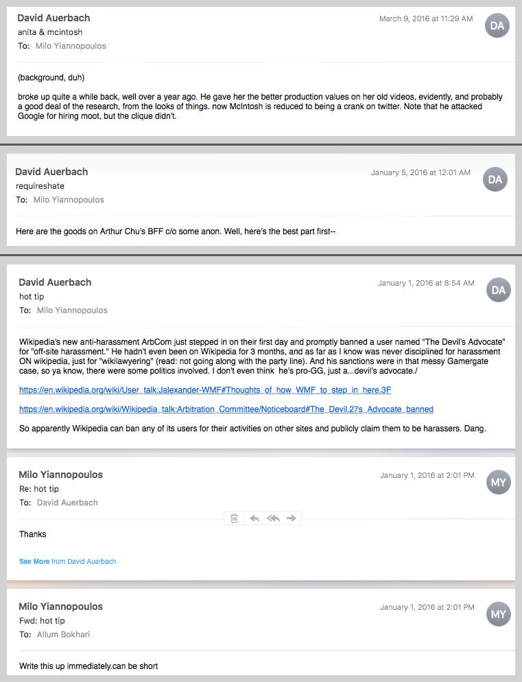 | Emails between David Auerbach and Yiannopoulos | MR Online