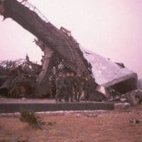 An image allegedly taken after the destruction of Monument to the Victory of the people of Slavonia in Croatia, 1992.