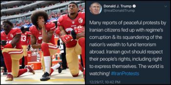 A Twitter user illustrated the irony of Trump calling for respect for the peoples right to express themselvesin Iran