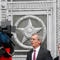 British ambassador to Russia, Laurie Bristow, leaves after a meeting at the Russian foreign ministry in Moscow,Tuesday March 13, 2018. Russia will only cooperate with Britain on the investigation into last week's poisoning of an ex-Russian spy Sergei Skripal and his daughter Yulia if it receives samples of the nerve agent that is believed to have been used, Russia's foreign minister Lavrov said Tuesday. (AP Photo/Alexander Zemlianichenko)