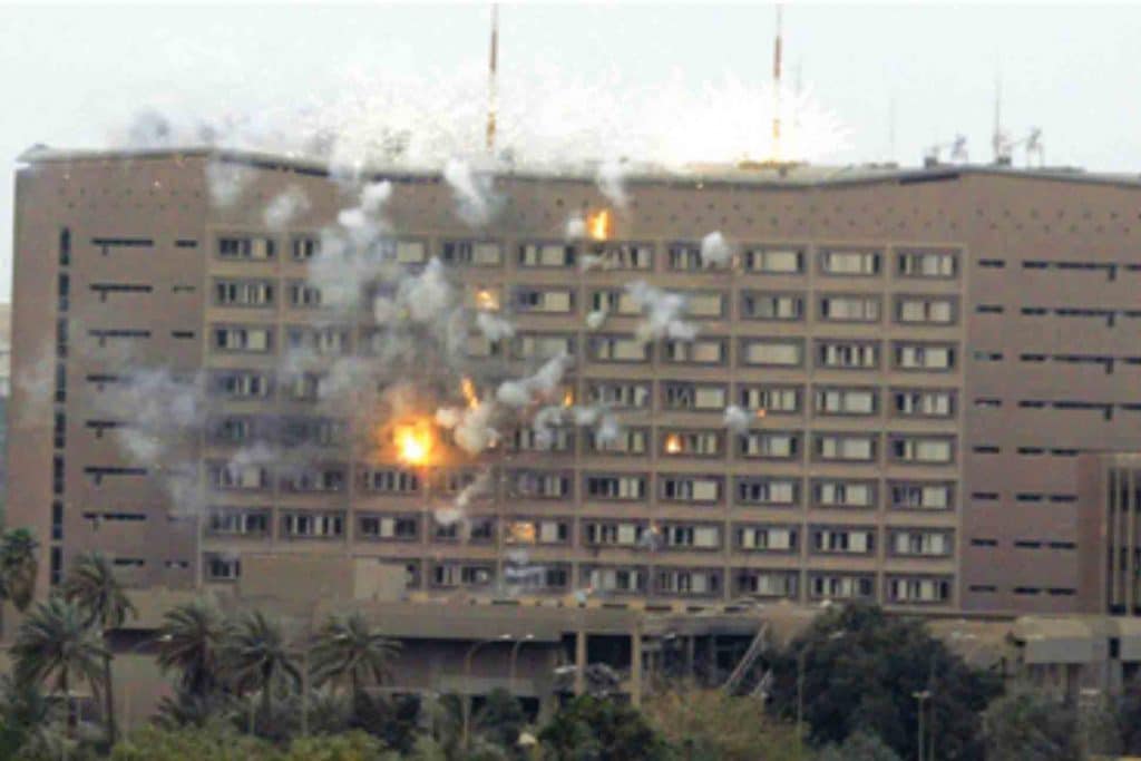 A10 firing depleted uranium at Iraq's Ministry of Planning on April 4, 2003