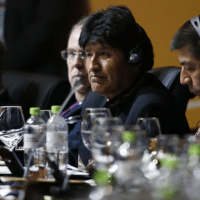 Bolivia's President Evo Morales (second right) attends the plenary session at the Americas Summit in Lima, Peru