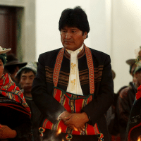 Bolivia’s President Evo Morales, top, attends a ritual ceremony honoring Pachamama, Mother Earth, at the government palace in La Paz, Bolivia. (AP/Juan Karita)