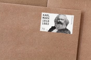 Karl Marx stamp on a package.