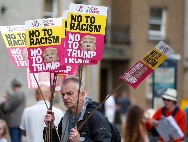 | Demonstrators prepare for a rally to protest against the visit of US President Donald Trump to Britain in Edinburgh | MR Online