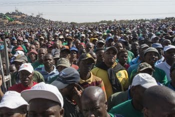 A huge crowd gathers to commemorate the Marikana massacre of August 16, 2012