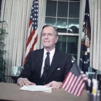 President George H.W. Bush addresses the nation from the Oval Office on Jan. 16, 1991, after U.S. forces began military action against Iraq, code-named Operation Desert Storm. Photo- Charles Tasnadi:AP