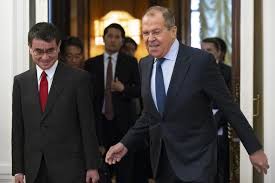 | Russian Foreign Minister Sergey Lavrov right and Japanese Foreign Minister Taro Kono heading for talks in Moscow Jan 14 2019 | MR Online