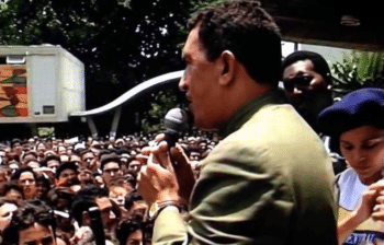 Hugo Chavez in a public campaign meeting in the mid ’90s. (Reference)
