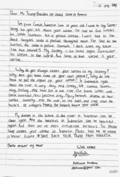 Twelve-year-old Aeshnina Azzahra’s letter to Donald Trump.