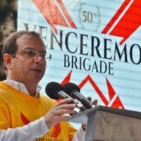 Fernando González Llort, President of the Cuban Institute of Friendship with the Peoples (ICAP), speaks at the 50th Anniversary of the creation of the Venceremos Brigade