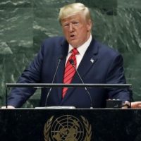 U.S. President Donald Trump addresses the 74th session of the United Nations General Assembly, Tuesday, Sept. 24, 2019. (AP Photo/Richard Drew)