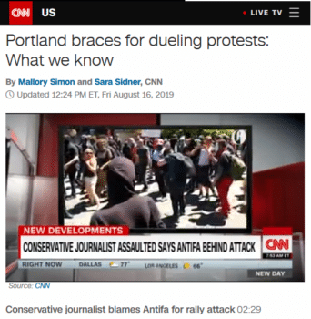 The “conservative journalist” in CNN‘s headline (8/16/19) is Andy Ngo—described by Jacobin (8/16/19) as a “right-wing provocateur” and “the most dangerous grifter in America.”