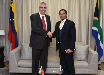 Venezuela’s vice minister for Africa with his South African counterpart during a recent trip to the continent