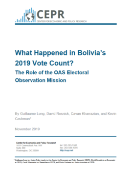 Corporate media ignored CEPR’s finding (11/19) that “neither the OAS mission nor any other party has demonstrated that there were widespread or systematic irregularities in the elections.”
