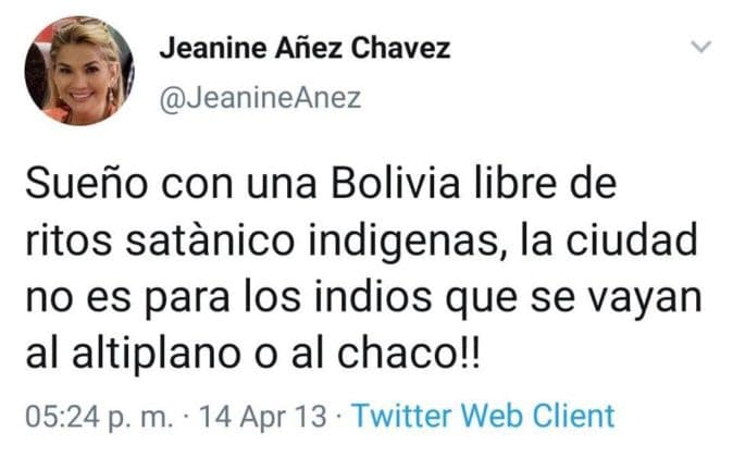 | Tweet from selfproclaimed president Jeanine Áñez Chavez | MR Online