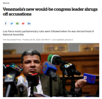 The CBC (1:6:20) has never referred to Juan Guaido as a “would-be president.”