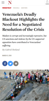 The Nation (3/13/19) for a “negotiated resolution” in Venezuela—i.e., regime change.