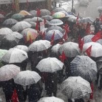 Workers participate in strike in Himachal Pradesh despite heavy snowfall