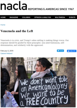 …and in NACLA (2/5/19), the “left” position is that “Maduro was not democratically elected”—mainly because people who had tried to overthrow the government were not allowed to run for president.