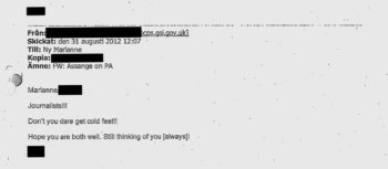 «Don’t you dare get cold feet!!»: Mail from the English law enforcement agency CPS to the Swedish Chief Prosecutor Marianne Ny. This Document was obtained by the Italian investigative journalist, Stefania Maurizi, in a five-year long FOIA litigation which is still ongoing.