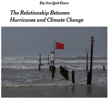 Theory and computer modeling suggest an increase in storm intensity in a warmer world the New York Times 82517 acknowledges