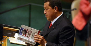 Chavez reading Noam Chomsky at the UN. 2006. (Archives)