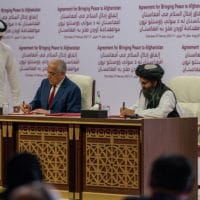 Secretary of State Michael R. Pompeo participates in a signing ceremony in Doha, Qatar, on February 29, 2020. [State Department photo by Ron Przysucha/ Public Domain]