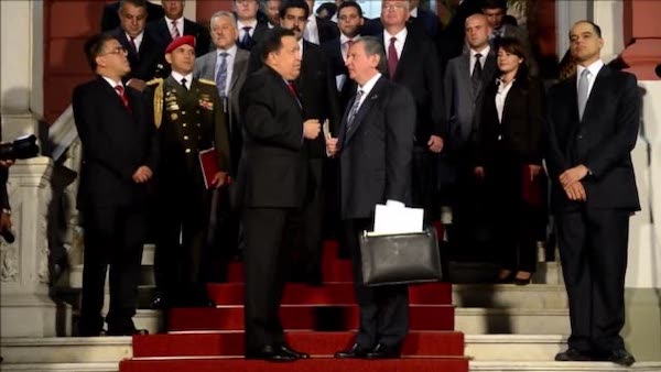 | Igor Sechin President of the Russian oil company Rosneft R being greeted by late Venezuelan President Hugo Chavez L selfstyled leader of the Bolivarian Revolution at doorstep of the presidential palace Caracas Sept 2012 | MR Online