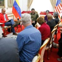 President Maduro meets with a peace delegation from the United States and Canada in March 2019 where he expressed a desire for peace between our countries but said that Venezuela was prepared to defend itself if necessary.