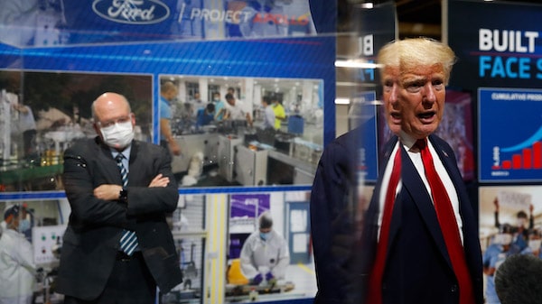 | President Donald Trump speaks as he tours Fords Rawsonville Components Plant that has been converted to making personal protection and medical equipment Thursday May 21 2020 in Ypsilanti Mich AP PhotoAlex Brandon | MR Online