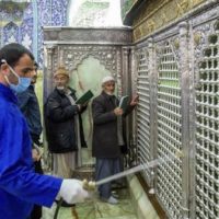 Sanitising the shrine of Hazrat Masoumeh against the coronavirus in the holy city of Qom, Iran, February 25, 2020. File photo