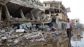 Rubble after US-Saudi airstrikes on Saada, Yemen in 2015 (Credit: UN OCHA / Philippe Kropf)