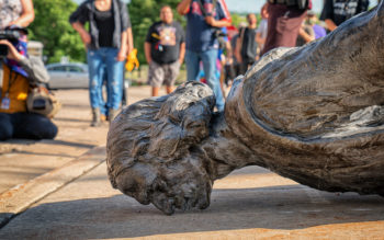| The fallen Christopher Columbus statue outside the Minnesota State Capitol after a group led by American Indian Movement members tore it down in St Paul Minnesota on June 10 Tony Webster | MR Online