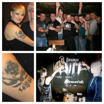 | Diana Vynohradova on the bottomleft her 1488 and Celtic Cross tattoos are visible On the topright she is standing next to neoNazi band leader Arseniy Bilodub Klimachev | MR Online