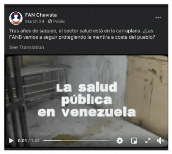 | A post from a CLS Strategies run Facebook account falsely posing as a member of Venezuelas military | MR Online