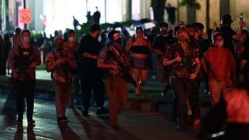 | Armed men march in Kenosha Some of the men pictured are wearing Hawaiian shirts commonly used to signal association with the boogaloo movement Photo by REUTERSStephen Maturen | MR Online