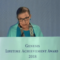 RUTH BADER GINSBURG ACCEPTS ISRAELI PRIZE IN JULY 2018 IN TEL AVIV. SCREENSHOT.