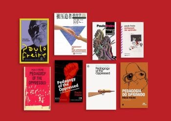 Book covers of Pedagogy of the Oppressed in different languages.