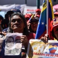 Pro-government supporters gather in Sucre Square during a demonstration against imperialism (Carolina Cabral / Getty)