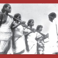 For the Ruthless Abolition of the Caste System Mallu Swarajyam (left) and other members of an armed squad during the Telangana armed struggle (1946-1951)