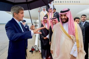 | US Secretary of State John Kerry at left with Deputy Crown Prince Mohammad bin Salman 2015 State Department | MR Online