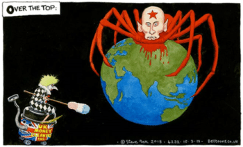 | ExUK Prime Minister Theresa May and President Putin editorial cartoon by Steve Bell The Guardian March 15 2018 | MR Online