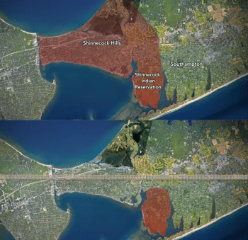 | Top Shinnecock Hills after ratification of treaty Bottom Remaining reservation after treaty was broken and a bulk of land was stolen to build a railroad and new wealthy settlements It was an intentional settler policy to sequester the Shinnecock to the marshiest part of the island hoping that they would die within two generations | MR Online