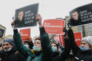 | Protesters hold posters in support of detained Russian opposition leader Alexei Navalny during an unsanctioned rally at Pushkin Square in central Moscow on 20210123 | MR Online