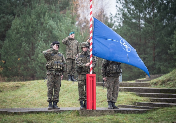 | Raising of the NATO flag DRAWSKO POMORSKIE TRAINING AREA PolandThe NATO flag is raised during the opening ceremony for Exercise Steadfast Jazz here Nov 3 Exercise Steadfast Jazz 2013 is taking place from 19 November in a number of Alliance nations including the Baltic States and Poland The purpose of the exercise is to train and test the NATO Response Force a highly ready and technologically advanced multinational force made up of land air maritime and special forces components that the Alliance can deploy quickly wherever needed The Steadfast series of exercises are part of NATOs efforts to maintain connected and interoperable forces at a highlevel of readiness NATO photo by British army Sgt Ian Houlding | MR Online