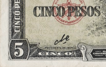 A Cuban five peso bill with the Che’s signature